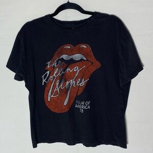The Rolling Stones Black with Red Tongue Logo Graphic Tee Band Tee T Shirt L